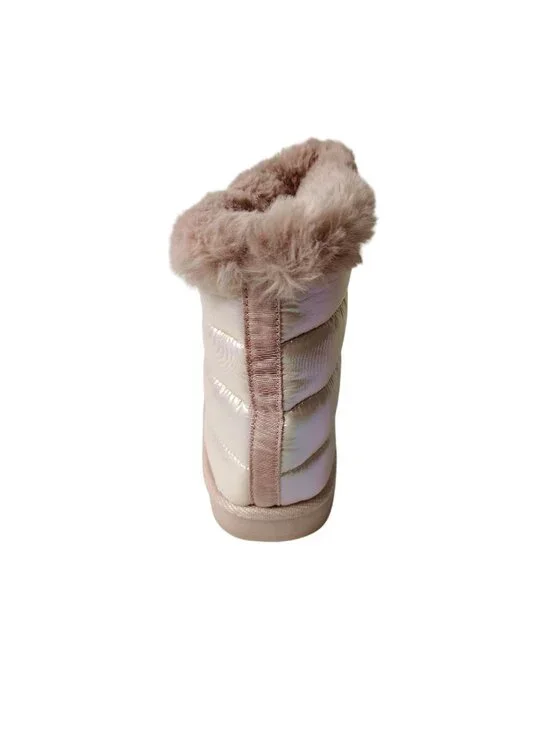 SO Mars Big Girls Blush Iridescent Quilted Boot W/ Faux Fur Trim Size 6 - Picture 9 of 11